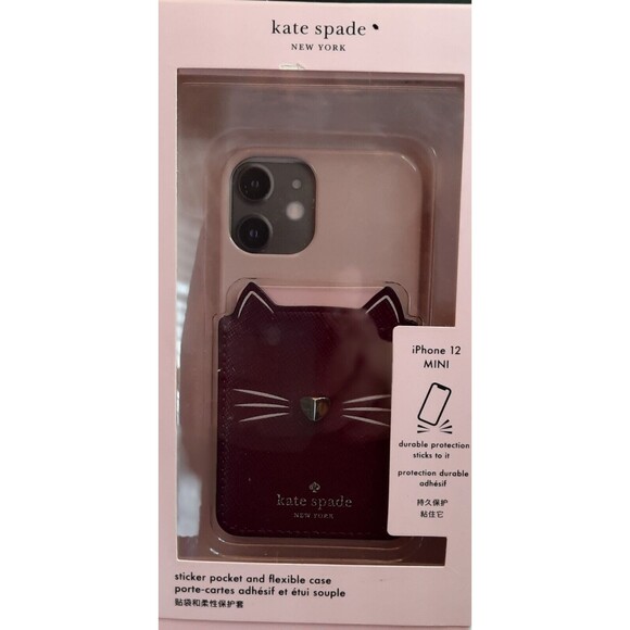 NIB - kate spade Meow Sticker Pocket And Flexible Case For iPhone 12 Mini - Picture 1 of 2